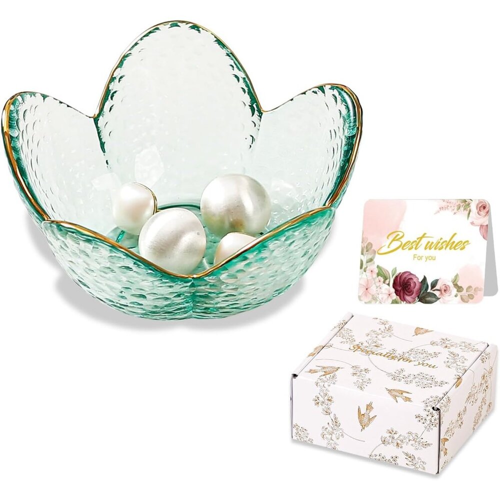 Women's Edged Green Flower Aesthetic Decor Glass Dish Vanity Holder Jewelry Ring